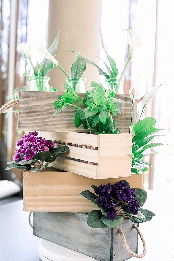 Wooden Planter Box, Rose Wood, Plastic Liner l Garden Decor l Restaurant and Wedding Decorations l Wedding Bouquets, Table Centerpiece, 12 x 4 Inches, (Rectangular) (12x4 Set of 4, Rose Wood)