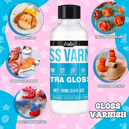 Air Dry Clay Glaze - 200ml Clay Varnish for Air Drying Clay, Gloss Varnish for Acrylic Painting, Pottery Glaze Clay Sealant to Prevent Scratches, Wear, Cracking - Non-Toxic, Enhance Color Vibrancy
