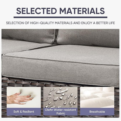 Belord Wicker Patio Furniture 5 Piece Outdoor Sofa Set, Oversize Outdoor Swivel Rocker Chairs with Rattan Ottomans, Conversation Sets Patio Furniture Come with Removable Cushion Grey, Anti-Rust Frame