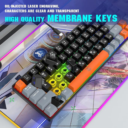 Snpurdiri 60% Percent Gaming Keyboard (68 Keys, Black-Grey-Orange) | Compact RGB Backlit Small Gaming Keyboard for Windows, PC, Laptop
