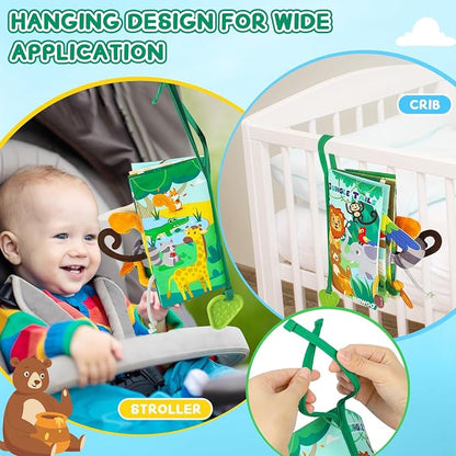 BBWOO Soft Baby Book Toy - Newborn Boy Girl Shower Gift - Tummy Time Toy for Infant 0-6 6-12 Months - Touch and Feel Sensory Crinkle Book with Teether - Baby Boy Girl Gift