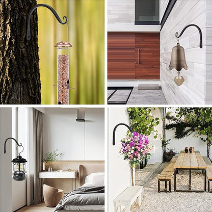 FEED GARDEN 2 Pack 8 Inch Hanging Plant Bracket Wall Hooks Decorative Plant Hangers for Outdoor Hanging Bird Feeders, Wind Chimes, Plant Baskets, Black
