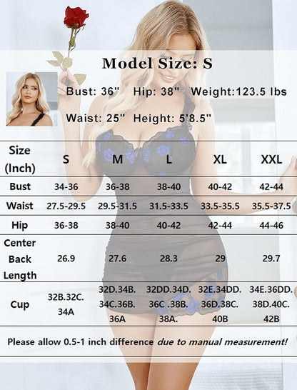 Avidlove Lingerie for Women Mesh Babydoll Lingeries Lace Chemise Floral Sleepwear Dress Sheer Exotic Boudoir Outfit S-XXL