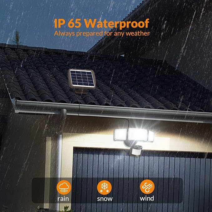 LEPOWER 1600LM LED Solar Security Lights Motion Outdoor, 5500K White Light, IP65 Waterproof Outdoor Flood Solar Light for Yard, Garage（Brown）