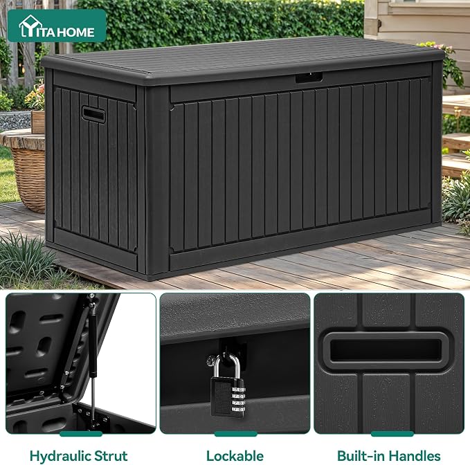 YITAHOME 320 Gallon Extra Large Deck Box | Double-Wall Resin Outdoor Storage Box with Flexible Divider for Patio Cushions Pool Supplies Garden Tools, 1000lbs Load