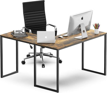SHW Mission 48 x 48 L-Shape Home Office Computer Desk, Rustic Brown | Reversible Desktop Design