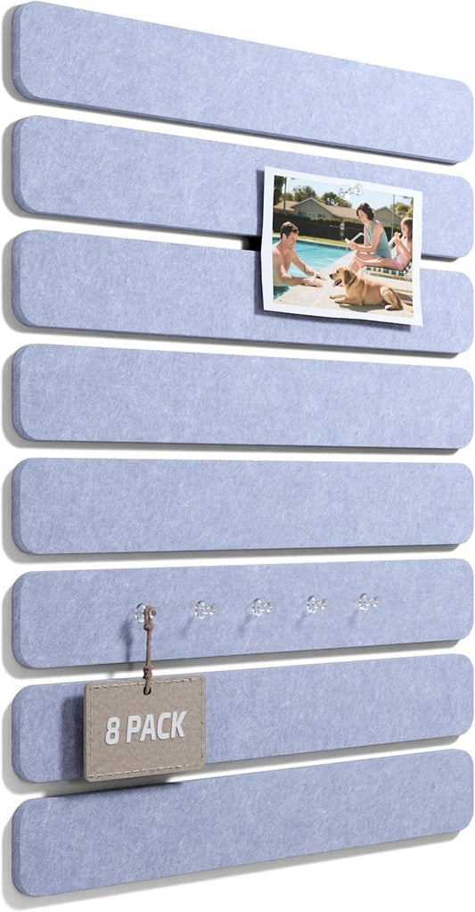 Fluxynara 13" x 2" Felt Wall Panels, Soft Periwinkle | 8-Pack Includes 50 Push Pins and Adhesive Tabs for Photos, Notes and Decor in Bedroom Doors, Home Office or Studios