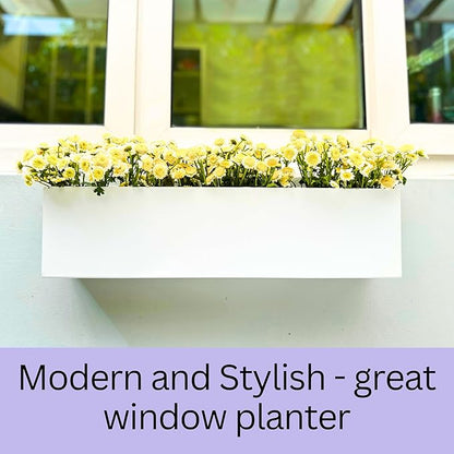 LaLaGreen Wall Planters for Outdoor (36 Inch, 2 Pack) White Carbon Steel Metal Hanging Flower Pots, Long Rectangular Wall Mount Window Box Planters for Succulents, Balcony, Fence, Deck Garden Décor