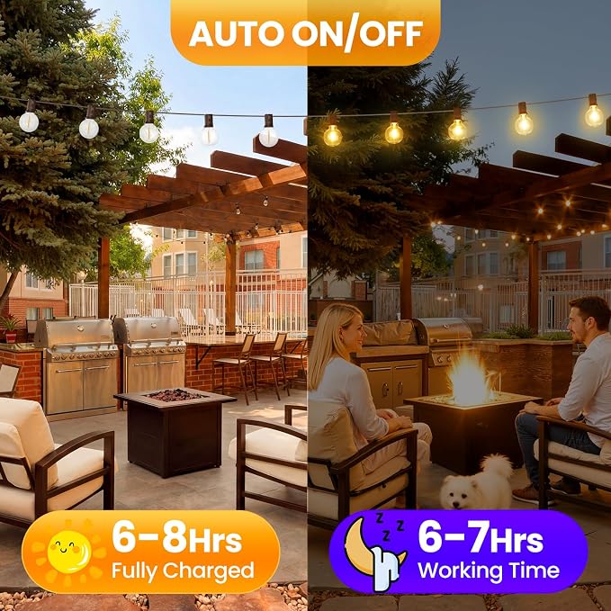 Mlambert 25FT Solar Powered String Lights Outdoor, Waterproof Solar Patio Light String with 10+1 Shatterproof LED G40 Bulbs for Backyard Garden-Brown