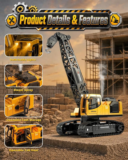 Remote Controlled Tower Crane Toy for Boys, 1:18 12-Channel RC Tower Crane