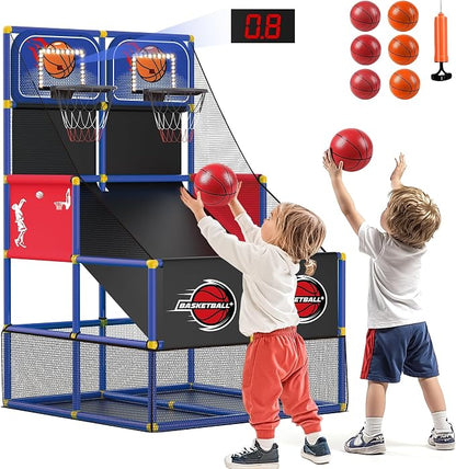 M SANMERSEN Kids Double Basketball Hoop Arcade Game Set with 6 Balls Electronic Scoreboard LED Light, Indoor & Outdoor Play, Birthday/Halloween for 3-8 Year Old Boy and Girl