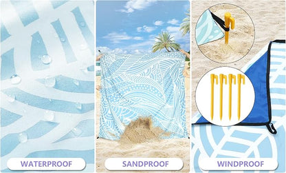 WIWIGO Beach Blanket Waterproof Sandproof Beach Mat 79" X 83"/10'x9'for 2-8 Adults Quick Drying Outdoor Picnic Mat Beach Accessories for Travel, Camping, Hiking