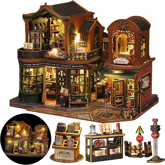DIY Miniature House Kit, DIY Dollhouse Kit for Adults to Build, Mini Magic House Miniature kit, Model Building Book Nook Diorama Kit, Ideal Gifts for Birthday Christmas(Magic Book Shop)