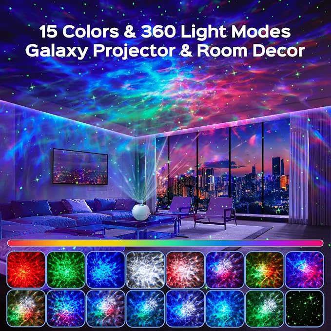 One Fire Galaxy Projector,15 Color,Ocean HD,Gift Girl&Women&Boy,White Noise | 7 Brightness,4 Speed,Green Star,Bluetooth,Romote,Timer,Teen Boys Gift,Birthday,Bedroom Decor,Relax,Party,Led Lights,Lava Lamp
