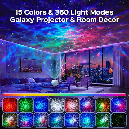One Fire Galaxy Projector,15 Color,Ocean HD,Gift Girl&Women&Boy,White Noise | 7 Brightness,4 Speed,Green Star,Bluetooth,Romote,Timer,Teen Boys Gift,Birthday,Bedroom Decor,Relax,Party,Led Lights,Lava Lamp