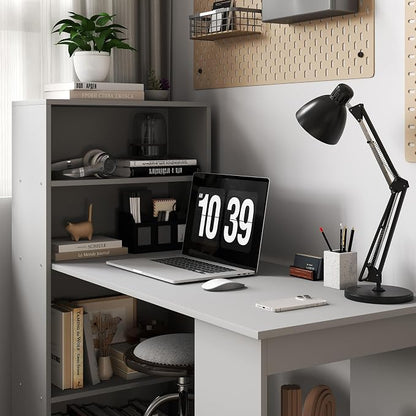 HOMCOM Modern Home Office Desk with 6-Tier Storage Shelves, 47", Gray | Writing Desk, Bookshelf