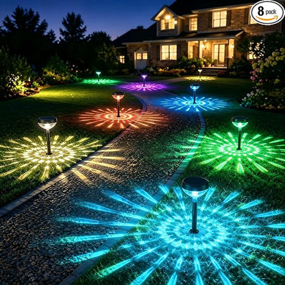 JNOEC 8Pack Solar Pathway Lights Outdoor, Color Changing+8 Fixed Color (Warm White, Cool White, Colored) Solar Lights Outdoor, Bright Solar Powered Garden Light