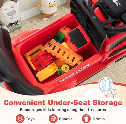 Costzon Ride On Push Car for Toddlers, 3-in-1 Ford Licensed Sliding Car w/Handle, Guardrail, Horn, Engine Sound, LED Lights, Under Seat Storage, Foot-to-Floor Kids Ride On Toys for Boys Girls (Red)