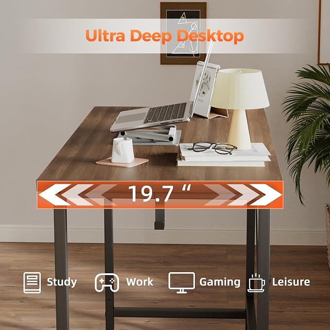 Mericonia 39x20 Inch Computer Desk with Wheels, Small Simple Rolling Desk | Writing Table for Home Office Bedroom Work Study, Walnut