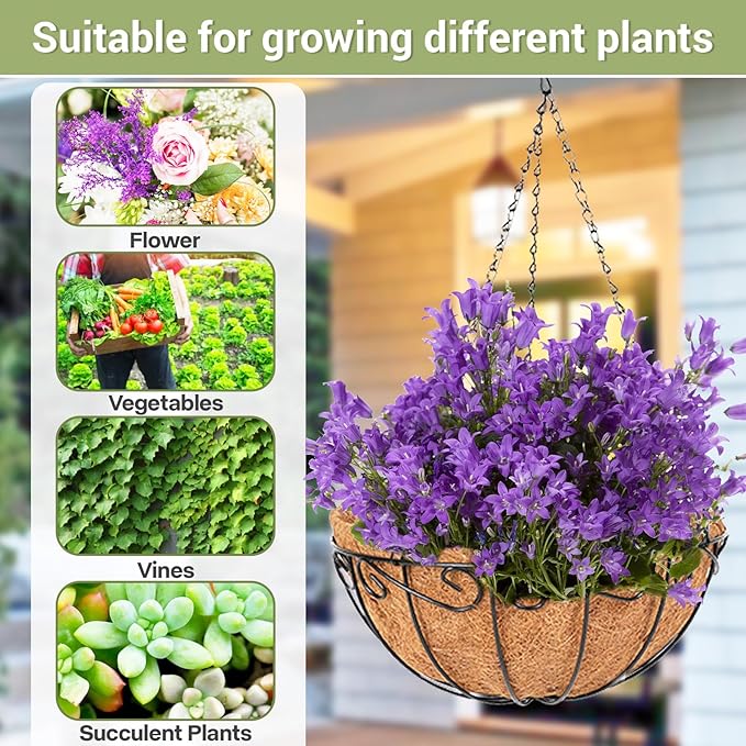 2 Pack 14 inch Metal Hanging Baskets for Plants Outdoor, Hanging Planters Basket with Coco Liners, Hanging Baskets Flower Pots for Garden, Patio, Deck, Porch Plants