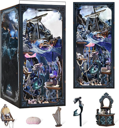 CCCDF Book Nook Kit, 3D Wooden Puzzle for Adults Teen, DIY Ocean Miniature Dollhouse Booknook Kit with Led Light and Dust Cover (Song of The Sirens)