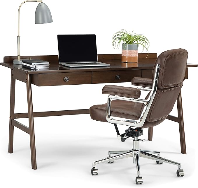 SIMPLIHOME Rylie SOLID WOOD 60 inch Wide Home Office Desk, Writing Table, Workstation, Study Table Furniture in Natural Aged Brown with 3 Drawers