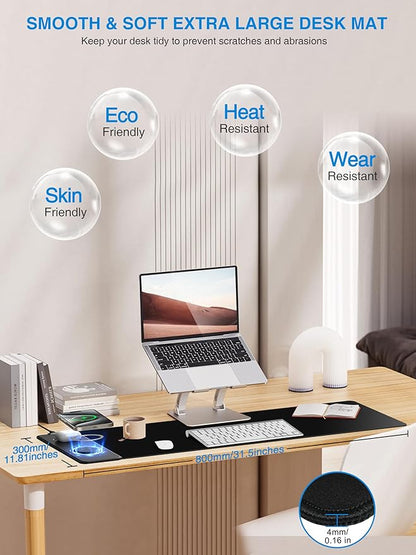 TopMade Mouse Pad with 15W Fast Wireless Charging, 31.5"x11.81" XL Large Gaming Waterproof Desk Pad with Ultra-Smooth Surface, Non-Slip Base, Classic Black Computer Desk Mat for MacBook, PC, Laptop
