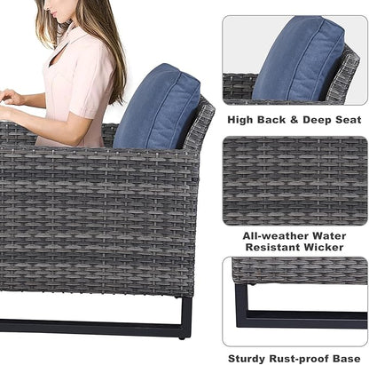 Belord Outdoor Bistro Set 3 Piece Outdoor Wicker Patio Chairs, Oversize Outdoor Rattan Seating Set, All-Weather Chairs Wicker Furniture with Metal Side Table and Water-Resistant Cushion for Outside