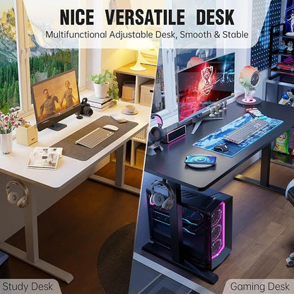 Veken Standing Desk, 63×27.6 Inch Electric Gaming Table, Black | Height Adjustable Sit Stand Up Computer Tables for Home Office, Study , Writing, Suit students, employees and group work