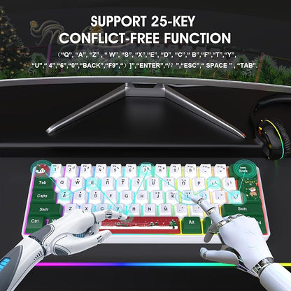 Snpurdiri 60% Wired Gaming Keyboard, RGB 61-Key (Red Green White) | Backlit Small Ultra-Compact 60 Percent Gaming Keyboard for PC/Mac Gamer, Typist, Travel, Easy to Carry on Business Trip