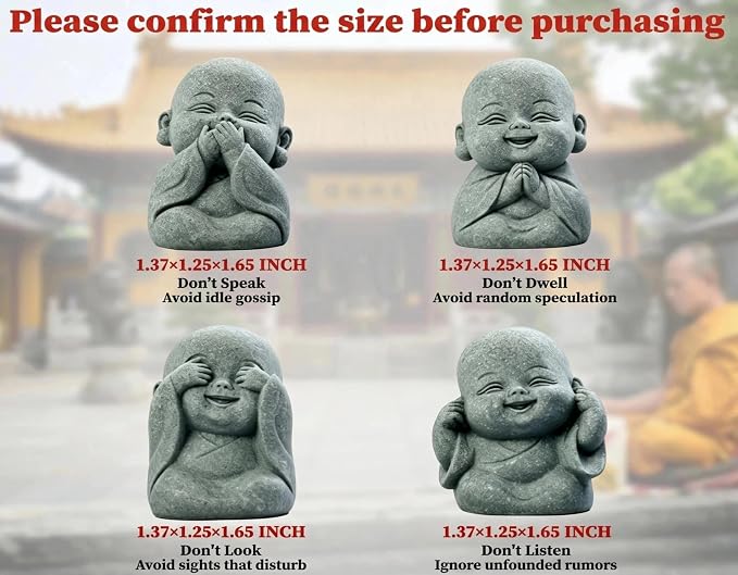 4-in-1 Mini Buddha Statue Set - See/Hear/Speak/Think No Evil, Zen Feng Shui Decor for Home, Aquarium, Garden, Office - Spiritual Resin Figurines with Blessing Amulet (Mini Laughing Buddha)