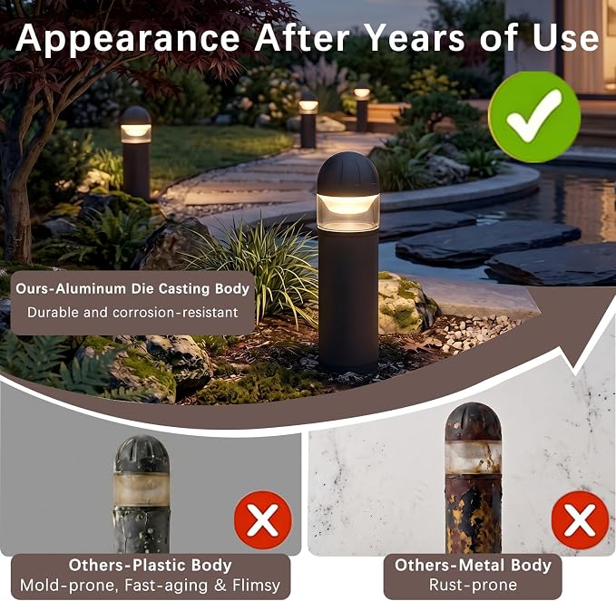 Low Voltage Landscape Lighting, 2W 200LM 12V LED Bollard Lights Outdoor Waterproof with Connectors, Aluminum Housing Driveway Pathway Walkway lights 3000K Warm White, ETL UL CSA Listed, 8 Pack