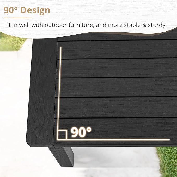 LUE BONA Outdoor Coffee Table, HDPS Black Patio Coffee Tables for Outside Rectangle, Adjustable Levelling Feet/Weather Resistant, Patio Table for Deck, Pool, Balcony, Indoor or Outdoor Use