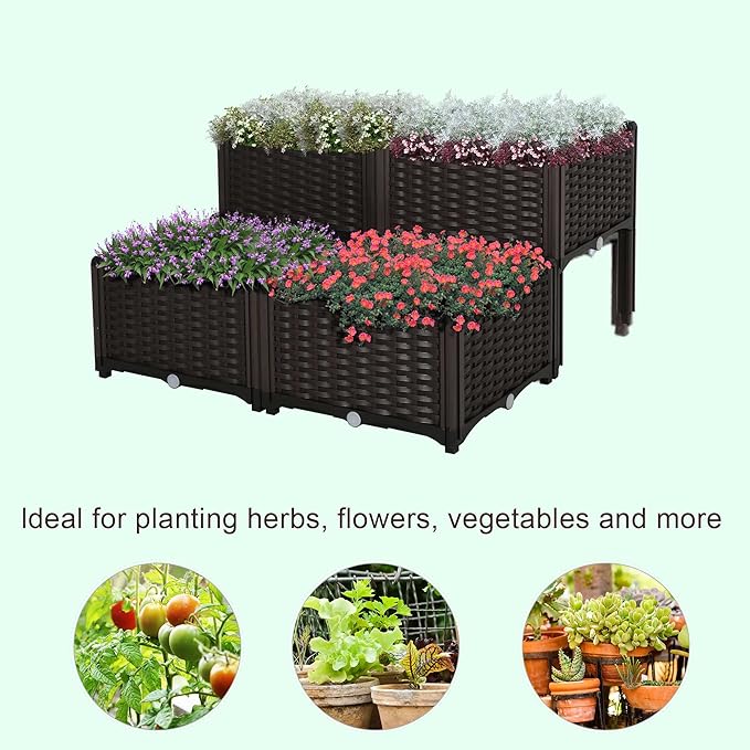 Outsunny 4 Piece Raised Garden Bed with Legs, Planter Box Raised Bed to Grow Flowers, Herbs & Vegetables, Brown