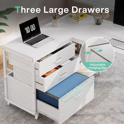Tribesigns L-Shaped Computer Desk with 3 Drawers, Reversible Corner Home Office Desk with Shelves, 53-Inch Industrial PC Desk Study Writing Table Workstation for Small Space, White