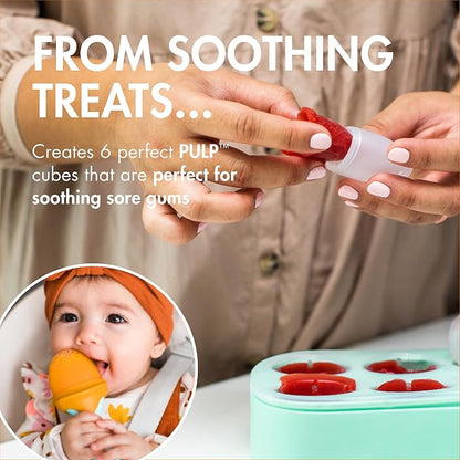 Boon PULP Silicone Feeder Freezer Tray — Includes Silicone Tray and Lid with 2 PULP Silicone Baby Food Feeders — Baby Food Storage