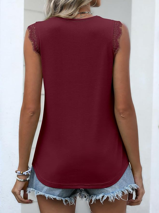 ANRABESS Womens Lace Trim Tank Tops V Neck Sleeveless Shirts 2026 Summer Casual Trendy Dressy Cami Top
