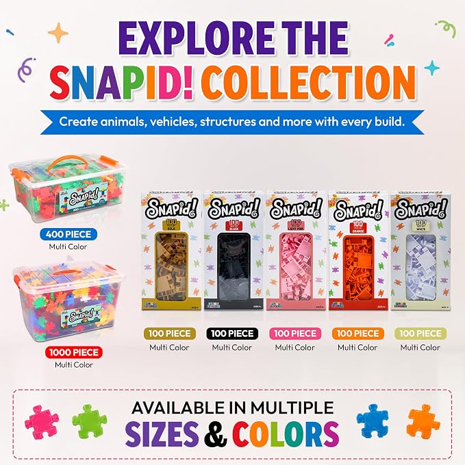 Snapid Building Bricks 400 Pcs Connecting Toy - Strong Durable Colorful Block Set w Storage, Interlinking Construction Blocks for Kids - STEM Development, Creativity and Educational Children Toys, 4+