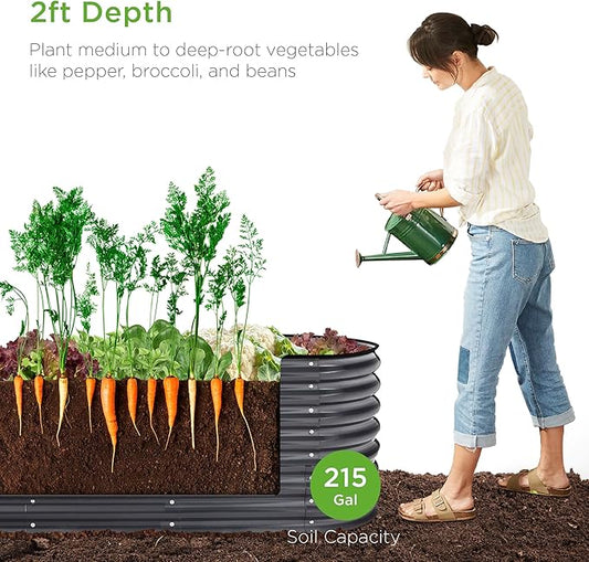 Best Choice Products 8x2x2ft Metal Raised Garden Bed, Oval Outdoor Deep Root Planter Box for Vegetables, Herbs w/ 4 Support Bars, 215 Gal Capacity - Charcoal