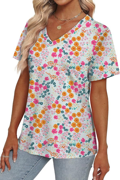 Alaroo Womens Summer Tops 2026 V Neck Short Sleeve Shirts Trendy Dressy Casual Vacation Outfits Printed