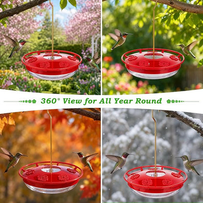 FEED GARDEN Hummingbird Feeders for Outdoors, 2 Pack 16oz Leak-Proof Dish-Style Nectar Feeder Built-in Ant Moat, 5 Feeding Ports, Wide Mouth Easy Clean, BPA-Free Garden Décor Gifts