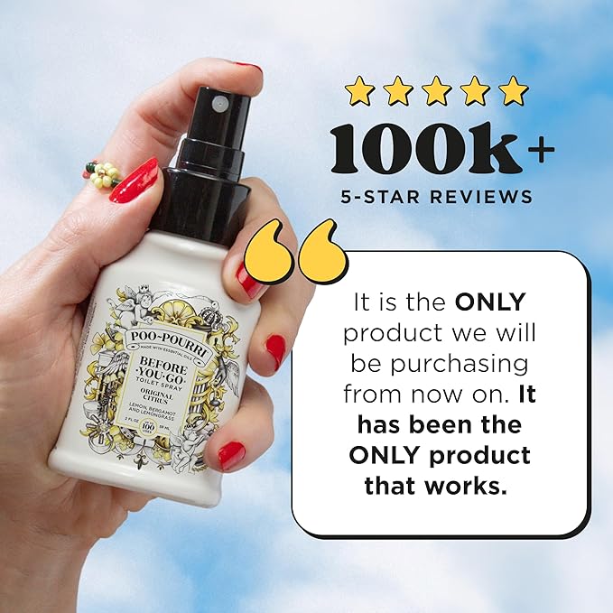 Poo-Pourri Before-You-Go Toilet Spray, Original Citrus, 4 Fl Oz, Up to 200 Uses, Bathroom Odor Deodorizer, Plant-Based with Essential Oils, for Home or Work, Lemon, Bergamot and Lemongrass Scent