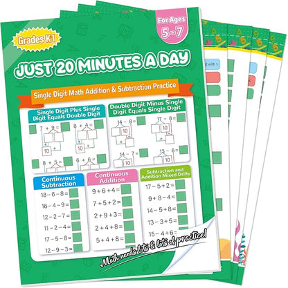 Addition and Subtraction Workbook 1st Grade Math Workbook Math Worksheets Single&Double Digit Numbers Practice Math Worksheets for Home School, 56 Pages Front and Back, 5 Question Types