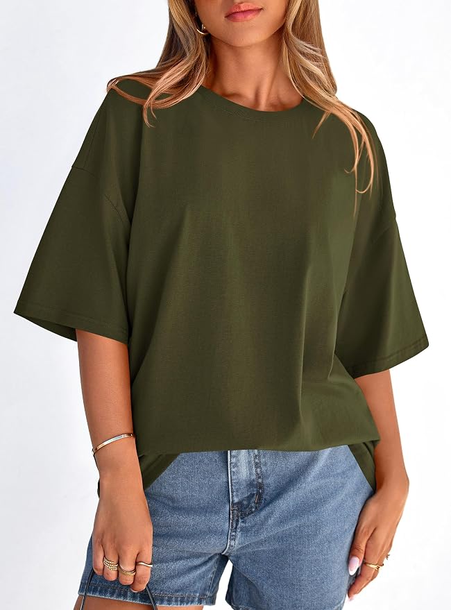 PRETTYGARDEN Womens 2026 Spring Going Out Tops Casual Short Sleeve Crewneck Loose Fit Basic Oversized T Shirts Summer Outfits