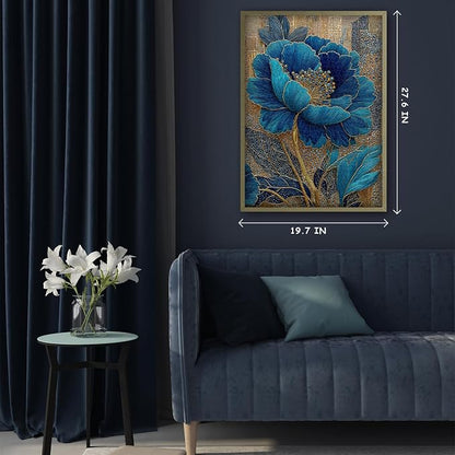 Blue Flower Puzzles for Adults 1000 Pieces, Beautiful Vintage Elegant Floral Jigsaw Puzzles, Diamond Aesthetic Art Plant Theme Puzzle Challenge for Adults Artistic
