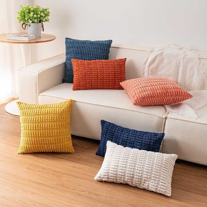 Aegero Pack of 2 Corduroy Decorative Throw Pillow Covers 16x16 Inch Soft Striped Pillow Covers Modern Farmhouse Home Decor for Sofa Living Room Couch Bed（Dark Grey）