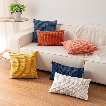 Aegero Pack of 2 Corduroy Decorative Throw Pillow Covers 22x22 Inch Soft Striped Pillow Covers Modern Farmhouse Home Decor for Sofa Living Room Couch Bed（Cranberry Red）
