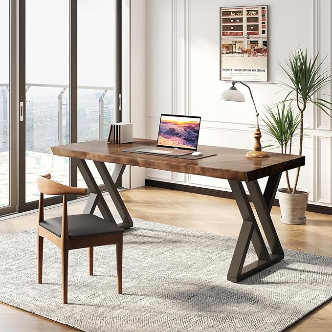 Desk / 55 inches,Solid Wood Desk Classical Style Home Office Desks/New Chinese Style Computer Table/Wooden Desk/Brown Desk (Brown-Z)