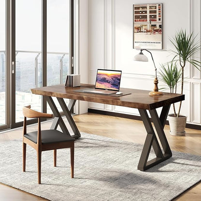 Desk / 55 inches,Solid Wood Desk Classical Style Home Office Desks/New Chinese Style Computer Table/Wooden Desk/Brown Desk (Brown-Z)