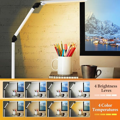 LED Desk Lamp with USB Charging Ports,Creative Touch Reading Light, with Memory Dual Light and Adjustable Swing Arm,15W 4 CCT Eye-Care Modes & 4 Brightness Levels Table Lamp for Home Office-White